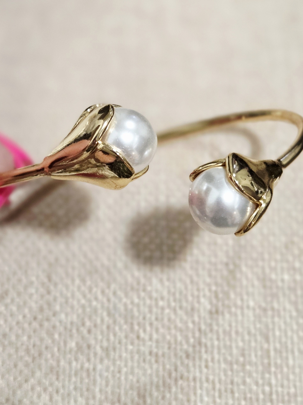 Gold Pearl Open Cuff Bracelet - White Pearl